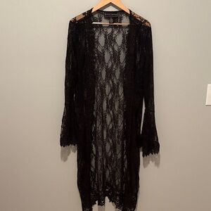 Polly & Esther Black Lace Duster with Ruffled Long Sleeves